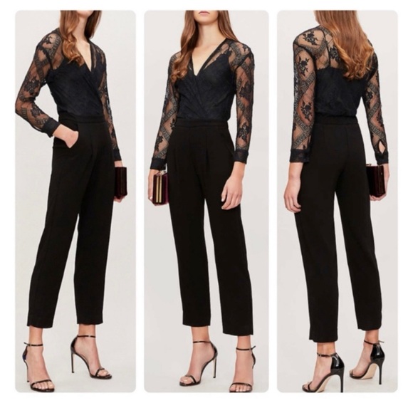 Maje Combinaison Pantal Sheer FloralLace Top Jumpsuit In Black